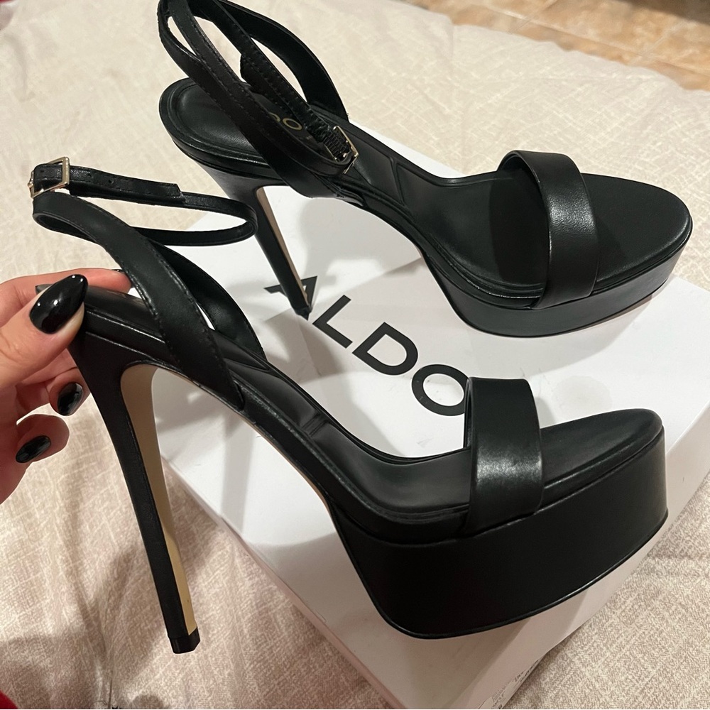 Aldo Xandra Black Platform Heel Sandals - Picture 2 of 5